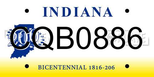 CQB0886 Indiana License Plate