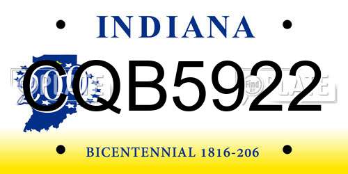 CQB5922 Indiana License Plate