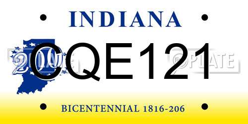 CQE121 Indiana License Plate