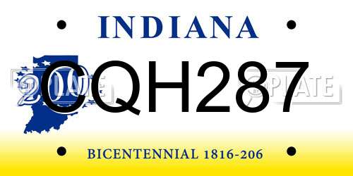 CQH287 Indiana License Plate