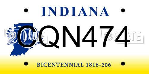 CQN474 Indiana License Plate