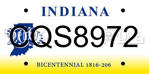 CQS8972 Indiana License Plate