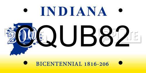 CQUB82 Indiana License Plate
