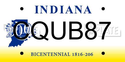 CQUB87 Indiana License Plate