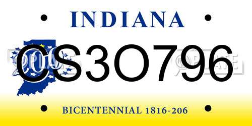 CS3O796 Indiana License Plate