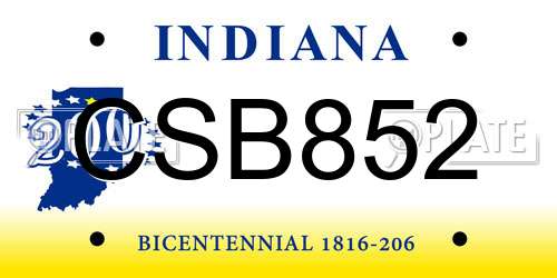 CSB852 Indiana License Plate