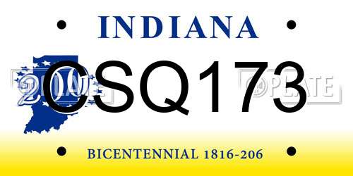 CSQ173 Indiana License Plate
