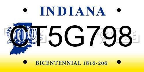 CT5G798 Indiana License Plate