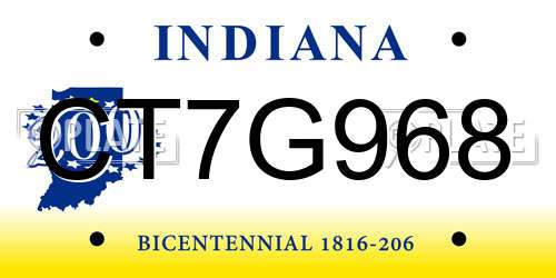 CT7G968 Indiana License Plate
