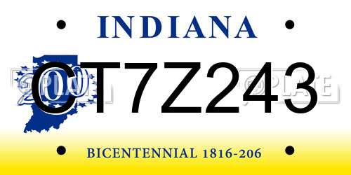 CT7Z243 Indiana License Plate