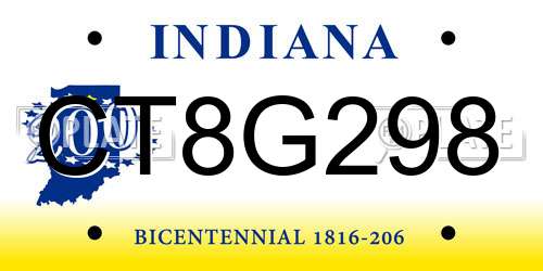 CT8G298 Indiana License Plate
