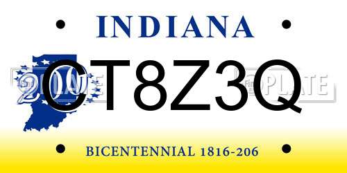CT8Z3Q Indiana License Plate