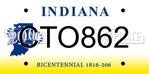 CTO862 Indiana License Plate