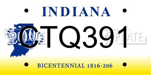 CTQ391 Indiana License Plate