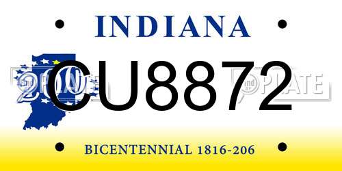 CU8872 Indiana License Plate