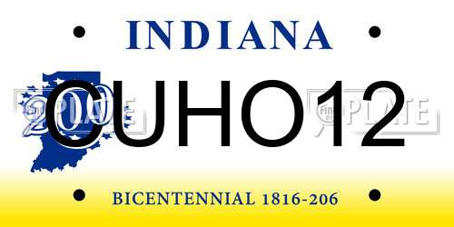 CUHO12 Indiana License Plate