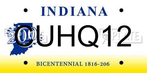 CUHQ12 Indiana License Plate