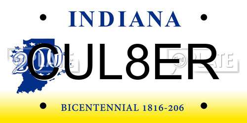 CUL8ER Indiana License Plate