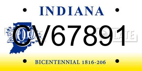 CV67891 Indiana License Plate