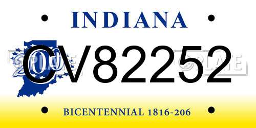 CV82252 Indiana License Plate
