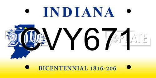 CVY671 Indiana License Plate