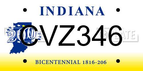 CVZ346 Indiana License Plate