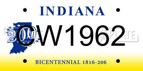 CW1962 Indiana License Plate