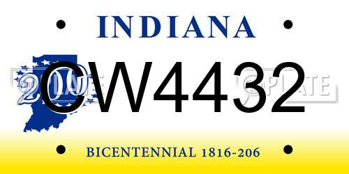 CW4432 Indiana License Plate