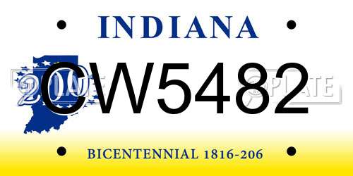 CW5482 Indiana License Plate