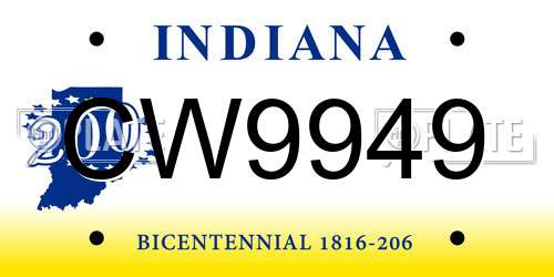 CW9949 Indiana License Plate