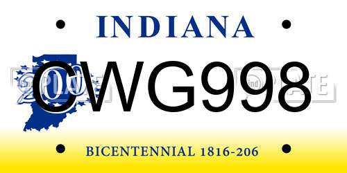 CWG998 Indiana License Plate