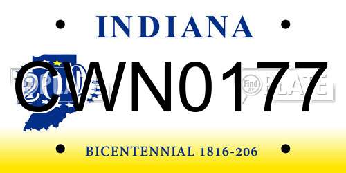 CWN0177 Indiana License Plate