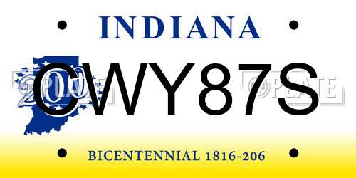 CWY87S Indiana License Plate