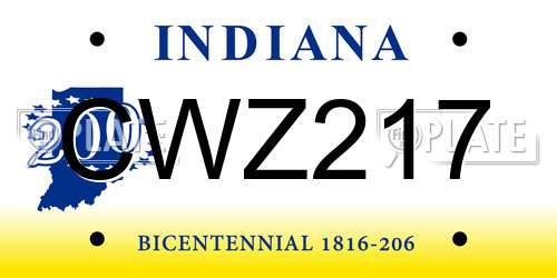 CWZ217 Indiana License Plate