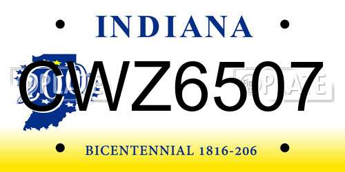 CWZ6507 Indiana License Plate