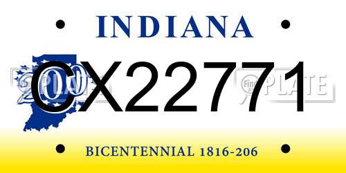 CX22771 Indiana License Plate