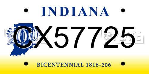 CX57725 Indiana License Plate
