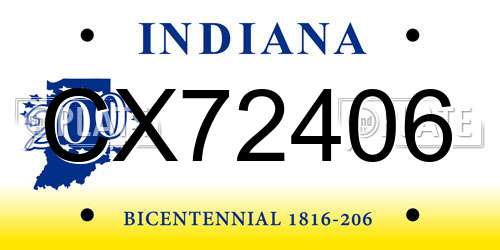 CX72406 Indiana License Plate