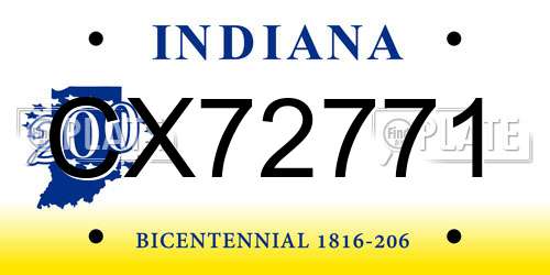 CX72771 Indiana License Plate