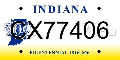 CX77406 Indiana License Plate