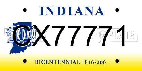CX77771 Indiana License Plate