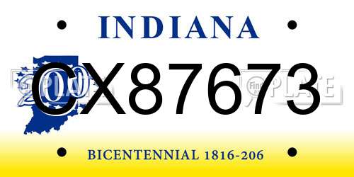 CX87673 Indiana License Plate