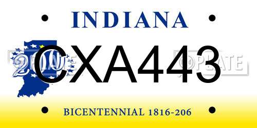 CXA443 Indiana License Plate
