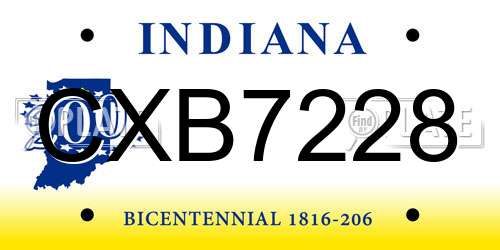 CXB7228 Indiana License Plate