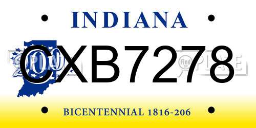 CXB7278 Indiana License Plate
