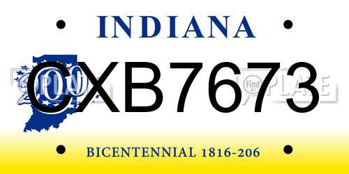 CXB7673 Indiana License Plate