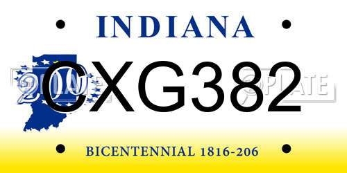 CXG382 Indiana License Plate