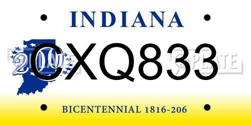 CXQ833 Indiana License Plate