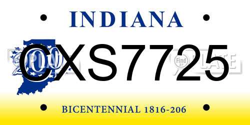 CXS7725 Indiana License Plate