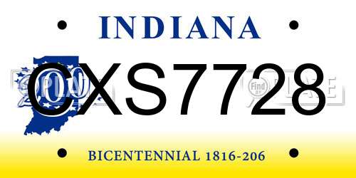 CXS7728 Indiana License Plate